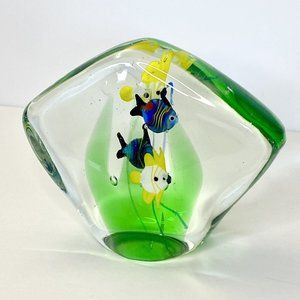 Murano Style Art Glass Angel Fish Aquarium Sealife Paperweight Decor Heavy Vtg